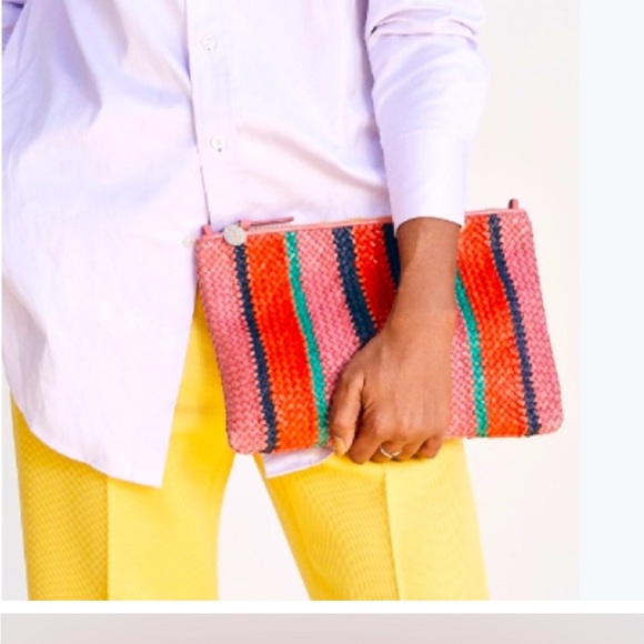 EUC Rare Clare V woven striped clutch with tabs - Picture 2 of 6